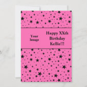 Zwarte sterren op roze met bericht Foto Verjaardag Kaart (Voorkant)