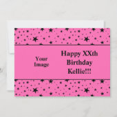 Zwarte sterren op roze met bericht Foto Verjaardag Kaart (Voorkant)