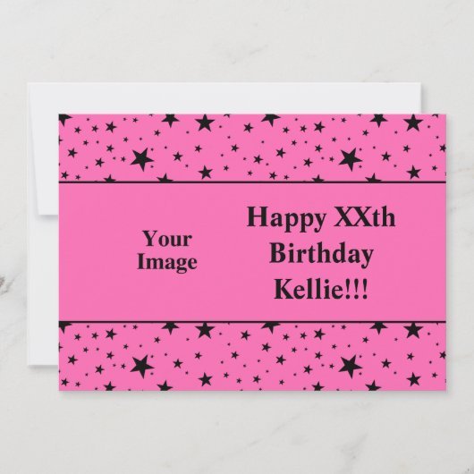 Zwarte sterren op roze met bericht Foto Verjaardag Kaart (Voorkant)