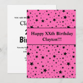 Zwarte sterren op roze met bericht verjaardag kaart (Voorkant / Achterkant)