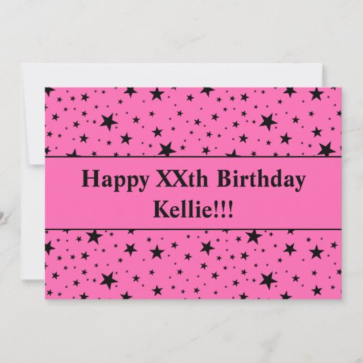 Zwarte sterren op roze met bericht verjaardag kaart (Voorkant)