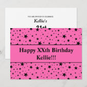 Zwarte sterren op roze met bericht verjaardag kaart (Voorkant / Achterkant)