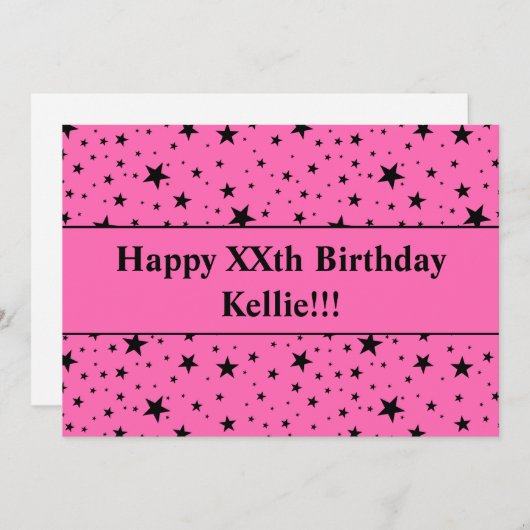 Zwarte sterren op roze met bericht verjaardag kaart (Voorkant / Achterkant)