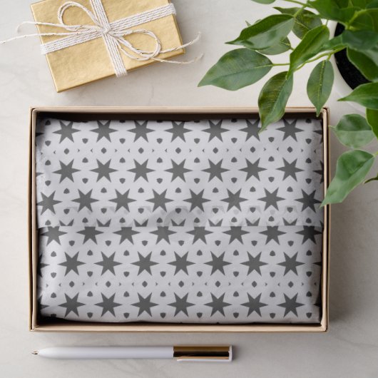Zwarte sterren op wit geometrisch patroon tissuepapier (Geschenk)