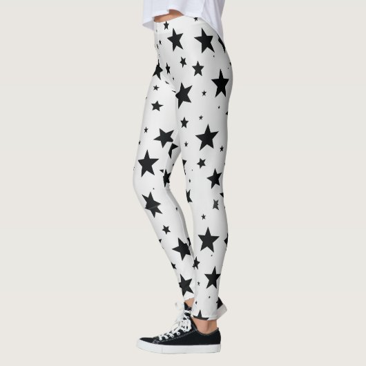 Zwarte sterren op witte achtergrond leggings (Links)