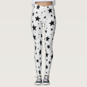 Zwarte sterren op witte achtergrond leggings (Voorkant)