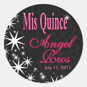 Zwarte sterren Quinceañera (zwart/fuschia) Ronde Sticker