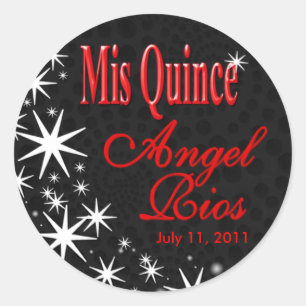 Zwarte sterren Quinceañera (zwart/rood) Ronde Sticker
