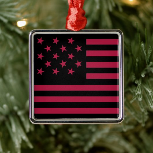 Zwarte stervormige Amerikaanse vlag Metalen Ornament (Boom)