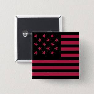 Zwarte stervormige Amerikaanse vlag Vierkante Button 5,1 Cm