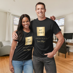 Zwarte steun lokale bedrijf logo handtekening slog t-shirt