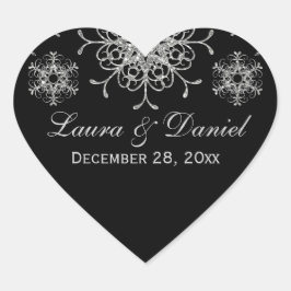 Zwarte Sticker, Glitter LOOK Snowflake Wedding Hart Sticker