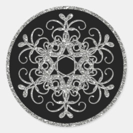 Zwarte Sticker, Glitter LOOK Snowflake Wedding Ronde Sticker