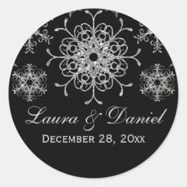 Zwarte Sticker, Glitter LOOK Snowflake Wedding Ronde Sticker