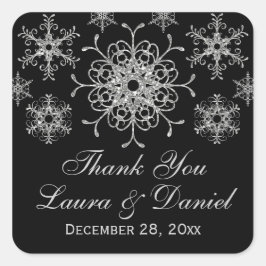 Zwarte Sticker, Glitter LOOK Snowflake Wedding Vierkante Sticker