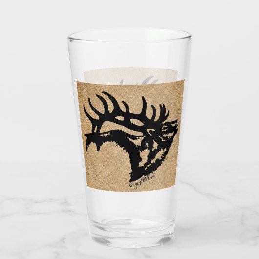 Zwarte stier Elk op taanlederen glas (Achterkant)