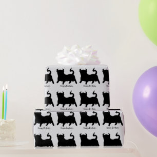 Zwarte Stier Elke Achtergrondkleur Verjaardagscade Cadeaupapier