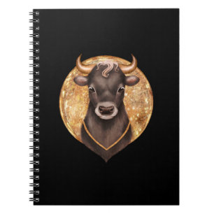 Zwarte stier op goud, schattige stier 2021, jaar v notitieboek