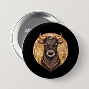 Zwarte stier op goud, schattige stier 2021, jaar v ronde button 7,6 cm