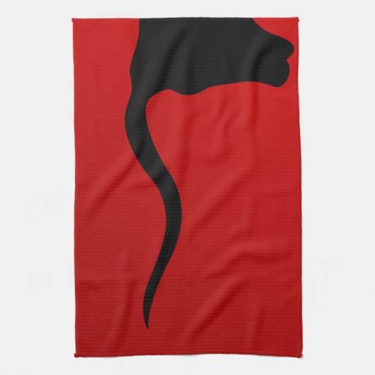 Zwarte stier op rood theedoek (Verticaal)