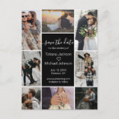 zwarte stijlvolle 8 foto's collage opslaan datum aankondigingskaart (Voorkant)