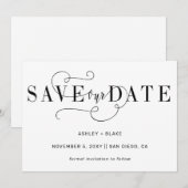 Zwarte stijlvolle, eenvoudige handgeschreven kalli save the date (Voorkant / Achterkant)