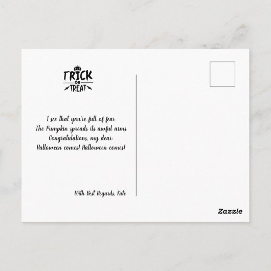 Zwarte, stijlvolle halloween-witch en pompoenafdru briefkaart (Achterkant)