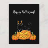 Zwarte, stijlvolle, Happy Halloween Cat & Pumpkin  Briefkaart (Voorkant)