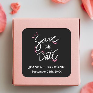 Zwarte Stijlvolle Kalligrafie Trouw Save the Date Vierkante Sticker