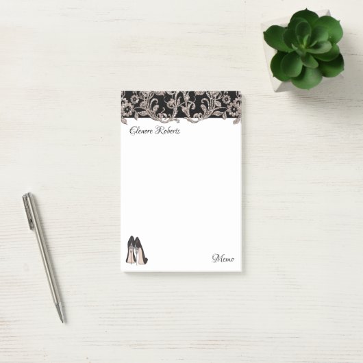 Zwarte stiletto & bloemenwervelingen post-it® notes (Kantoor)