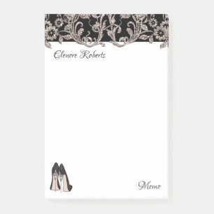 Zwarte stiletto & bloemenwervelingen post-it® notes