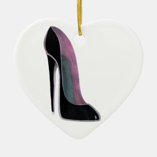 Zwarte stiletto shoe hartversiering keramisch ornament (Voorkant)