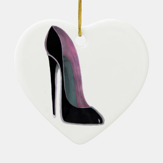 Zwarte stiletto shoe hartversiering keramisch ornament (Achterkant)