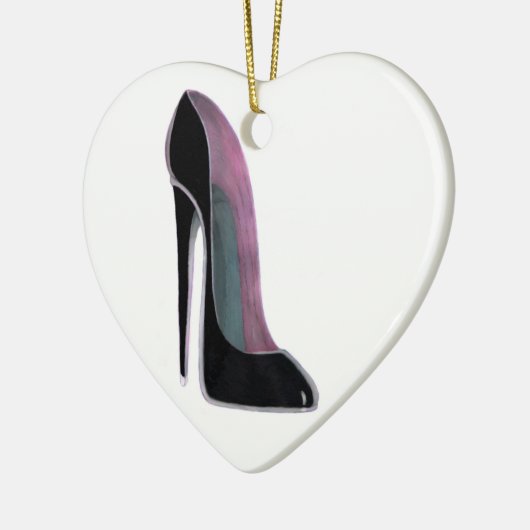 Zwarte stiletto shoe hartversiering keramisch ornament (Links)
