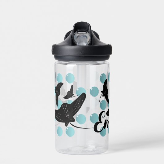 Zwarte Stingrays Ocean Bubbles Kinder naam Waterfles (Voorkant)
