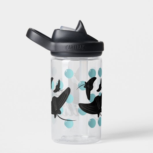 Zwarte Stingrays Ocean Bubbles Kinder naam Waterfles (Rechts)