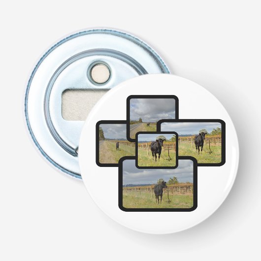 Zwarte stip aan de slag, magnetisch button flesopener (Voorkant)