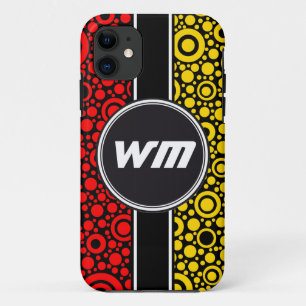 Zwarte Stippen & cirkels Net + uw backgr. en tekst iPhone 11 Hoesje