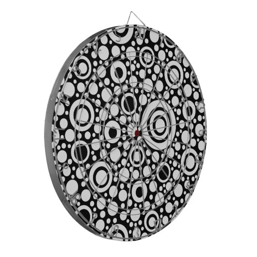 Zwarte Stippen & cirkels Net + uw backgr. en tekst Dartbord (Voorkant Links)