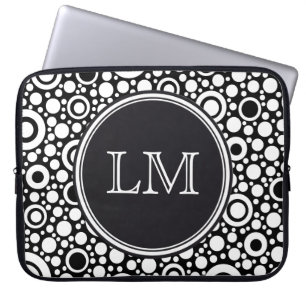 Zwarte Stippen & cirkels Net + uw backgr. en tekst Laptop Sleeve