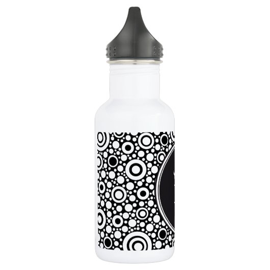 Zwarte Stippen & cirkels Net + uw backgr. en tekst Waterfles (Links)