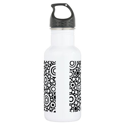 Zwarte Stippen & cirkels Net + uw backgr. en tekst Waterfles (Achterkant)