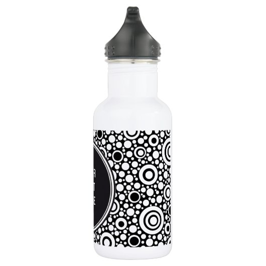 Zwarte Stippen & cirkels Net + uw backgr. en tekst Waterfles (Rechts)