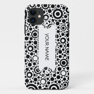 Zwarte Stippen en cirkelpatroon + jouw tekst en ba Case-Mate iPhone Case