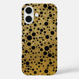 Zwarte Stippen Faux Gold iPhone 16 Hoesje