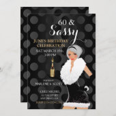 Zwarte Stippen Feest Meisje Champagne Kaart (Voorkant / Achterkant)