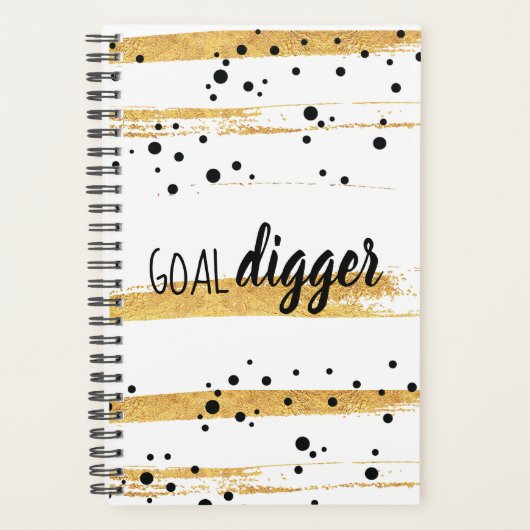 Zwarte Stippen Gold Paint Stripes Goal Digger Plan Planner (Voorkant)
