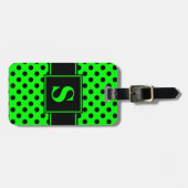 Zwarte stippen op limoengroene monogram bagagelabel (Voorkant horizontaal)