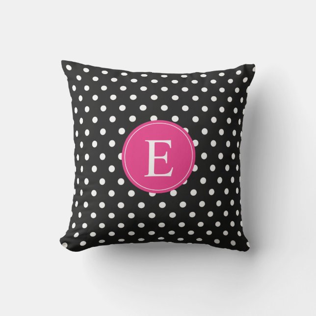 Zwarte Stippen Roze Monogram Buitenkussen (Voorkant)