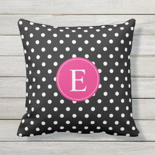 Zwarte Stippen Roze Monogram Buitenkussen